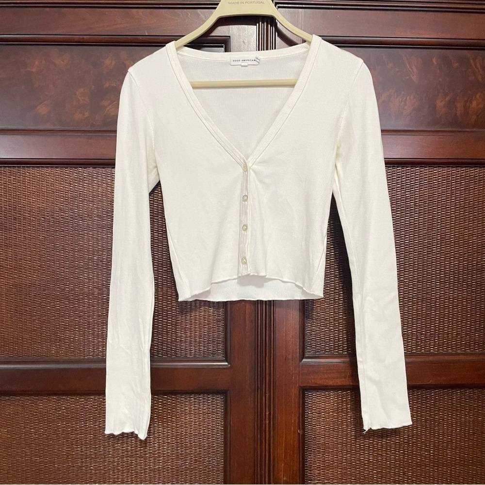 Good Americanan Baby Rib Cardi White Cream Long Sleeves Crop Top size 0